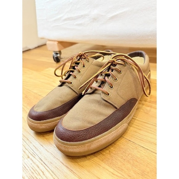 Polo Ralph Lauren Vance Side Lace Canvas Leather Boat Shoes Tan Brown Men's 11D - Picture 4 of 9